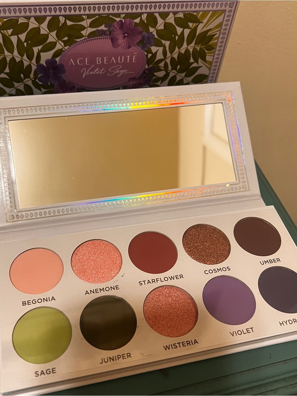 Ace Beauté Violet Sage Eyeshadow Palette — Purple, Green, Peach, Copper